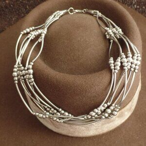 Liquid Silver Tone & Ball Necklace